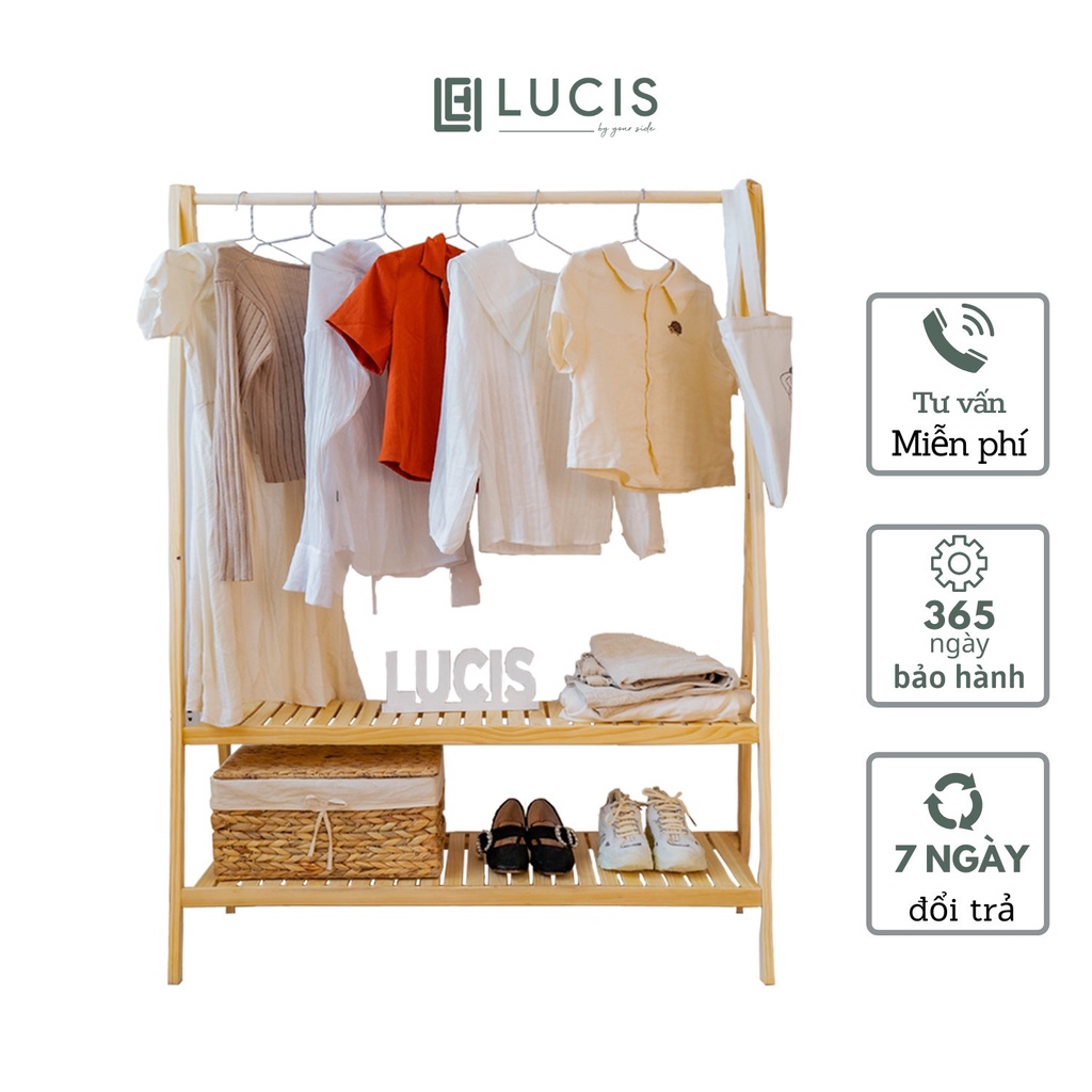 [Mã 253LIFESALE giảm 8% đơn 99K] GIá treo quần áo chữ A decor kèm 2 tầng để đồ LUCIS size 106cm bằng gỗ