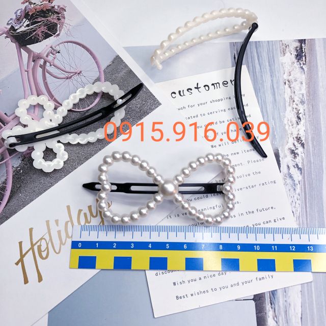 Kẹp tóc nhựa hạt trắng thời trang