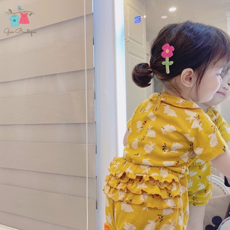 Bộ thun cotton diềm cổ cho bé gái 7-18kg