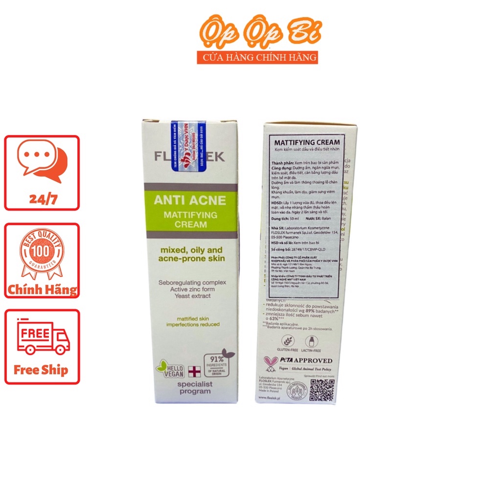Kem kiểm soát dầu và điều tiết nhờn Floslek Anti Acne Mattifying Cream 50ml