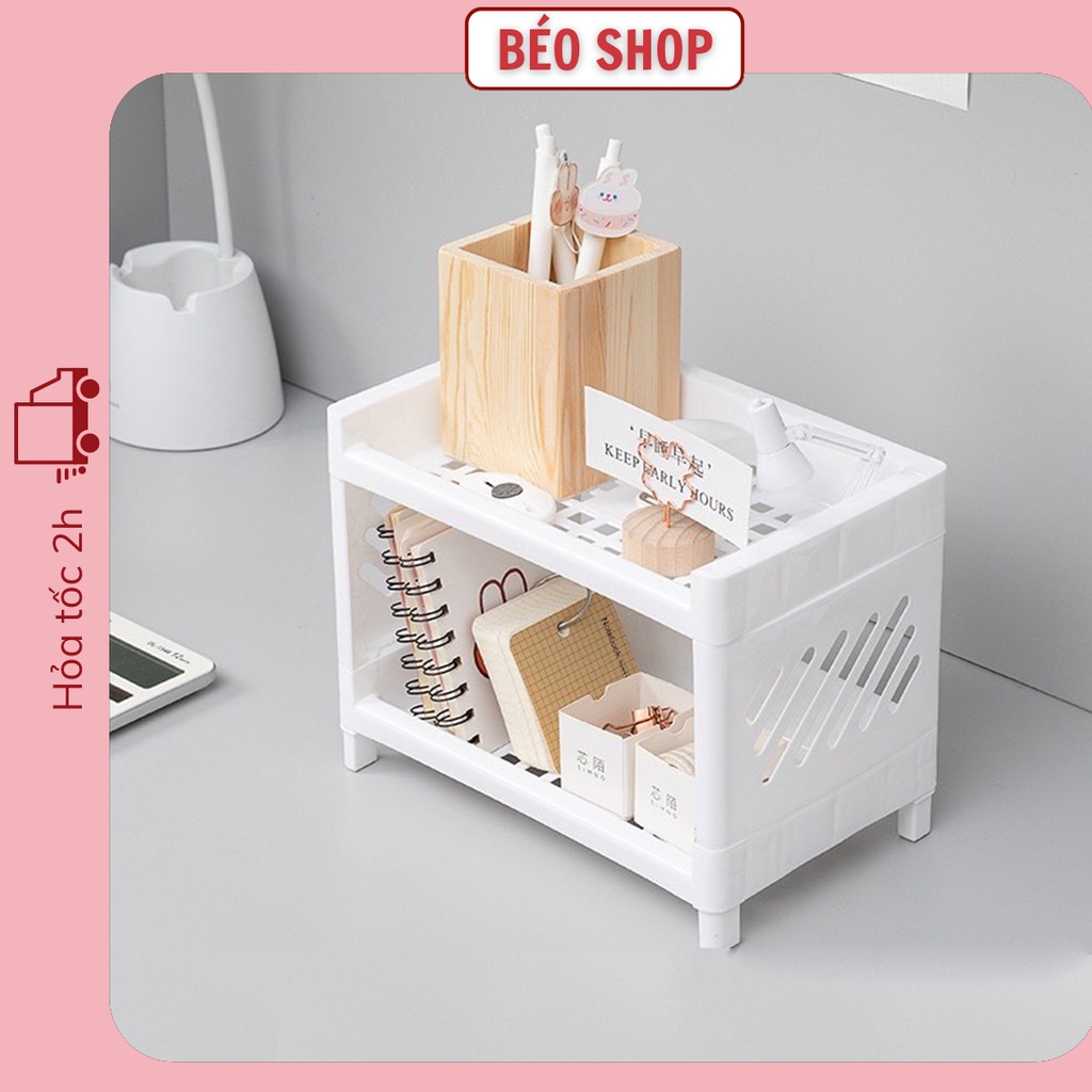 [Mã 253LIFESALE giảm 8% đơn 99K] Kệ nhựa mini để bàn , giá để đồ 2 tầng Béo Shop màu trắng có thể tháo rời tiện lợi