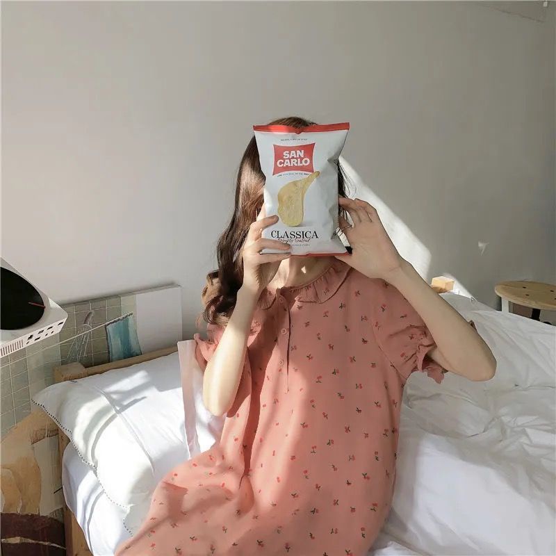 Korea sweet pajamas women summer net red cute princess style nightdress girls can wear home clothes outside long comfortable dress | BigBuy360 - bigbuy360.vn