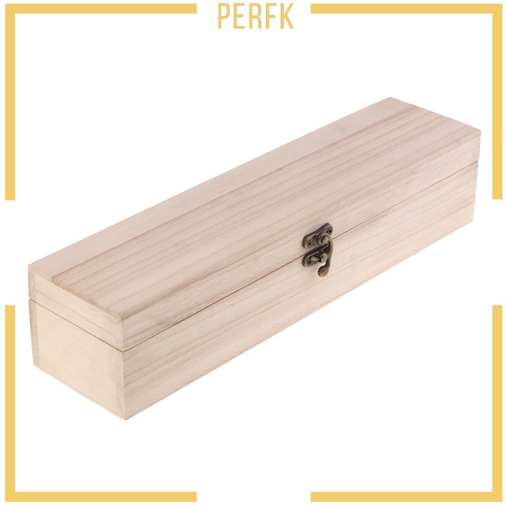 [Perfk] Hộp Gỗ Trơn Hình Chữ Nhật Không Sơn Có Khóa