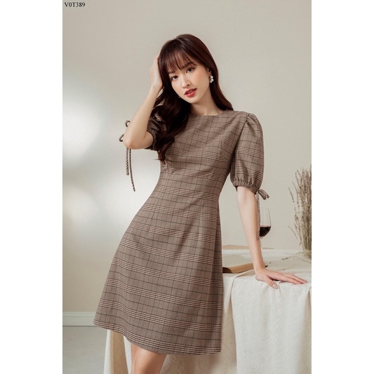 Váy Tiin Store Kẻ nâu