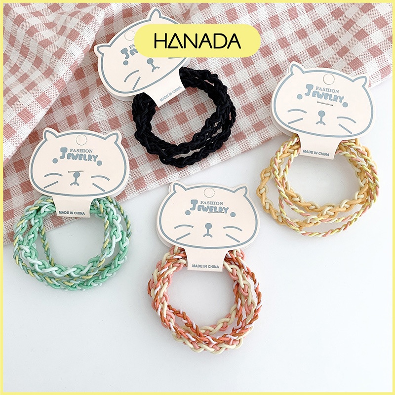 Set 4 Dây Cột Tóc Xoắn Co Dãn Nhiều Màu Phong Cách Hàn Quốc Dễ Thương Hanada K6-T006