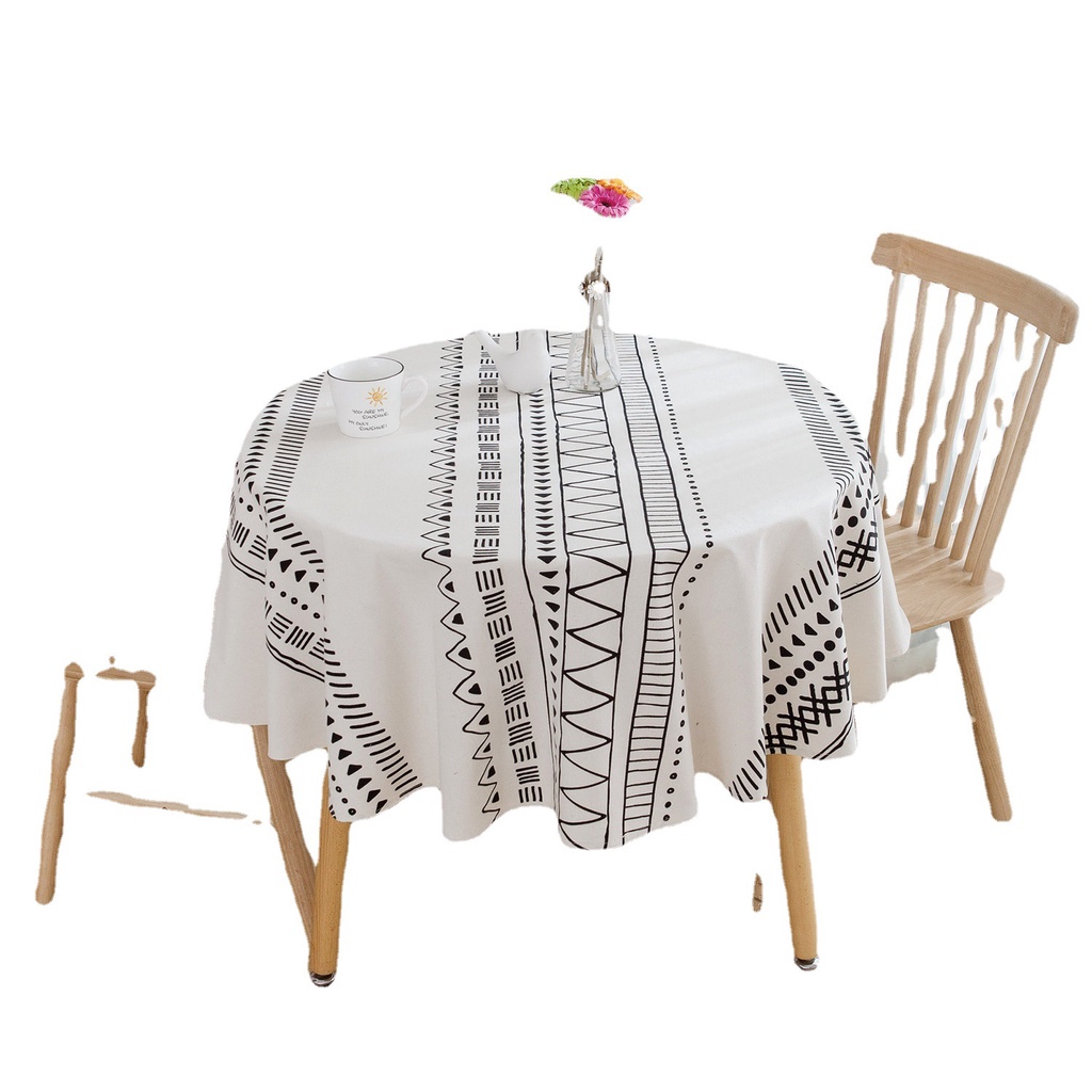 Khăn Trải Bàn Hình Tròn Màu Trắng Đen Phong Cách Bohemian 150cm