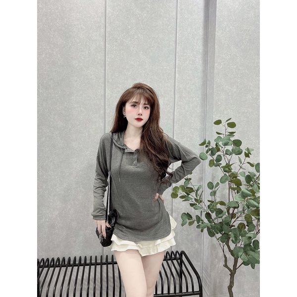 Áo thun dài tay phối mũ