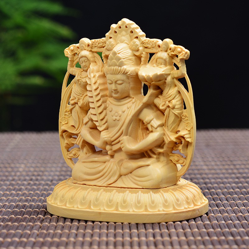 Tượng để xe ô tô phật Hư Không Tạng Bồ Tát bằng gỗ Hoàng Dương V183