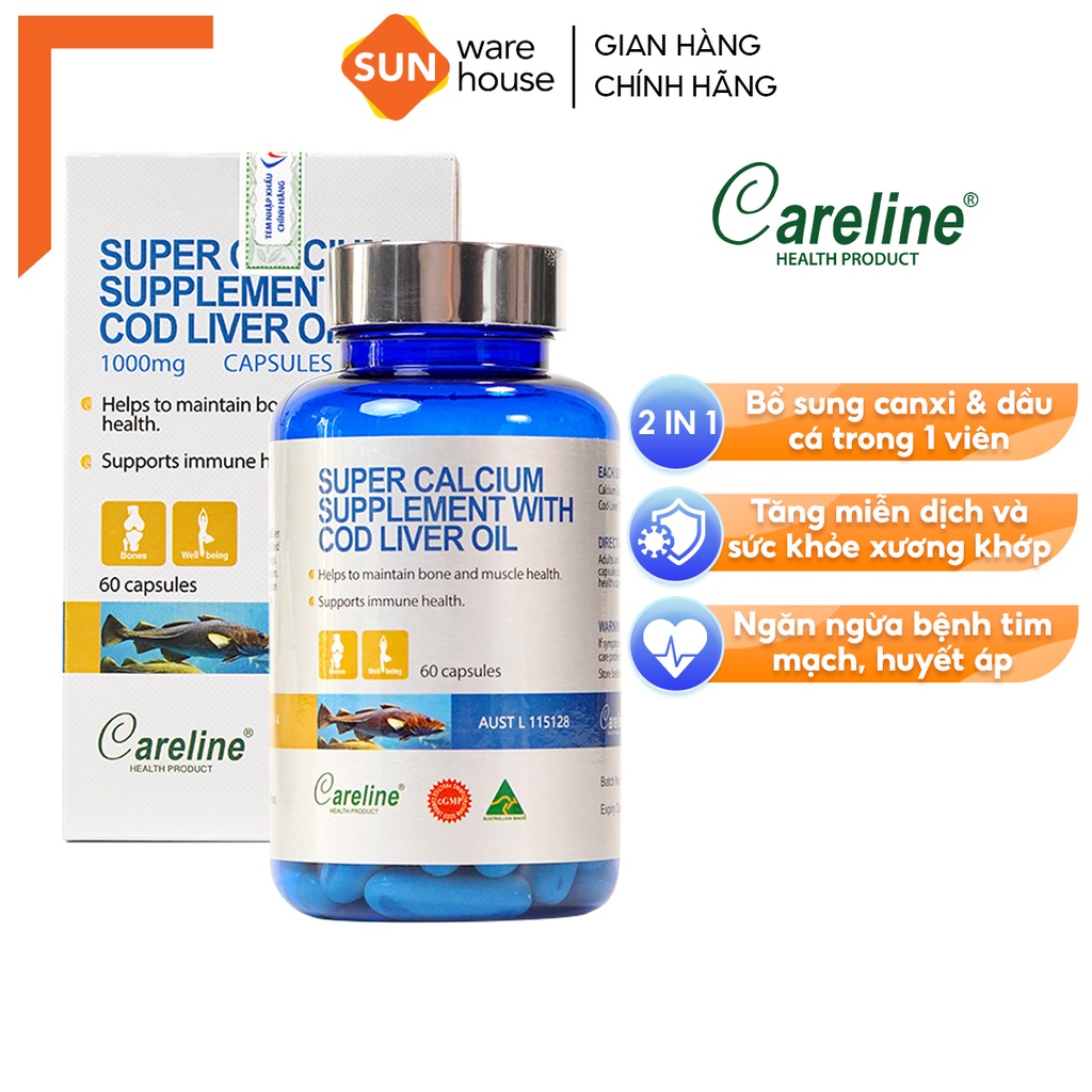 Viên Uống Dầu Gan Cá CARELINE Super Calcium Supplement Bổ Sung Omega-3 Cho Cơ Thể 60 Viên