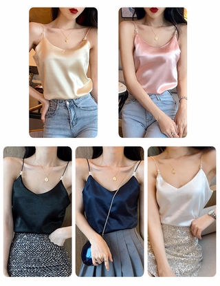 Áo sơ mi lụa satin 2 dây phong cách Hàn Quốc cho nữ