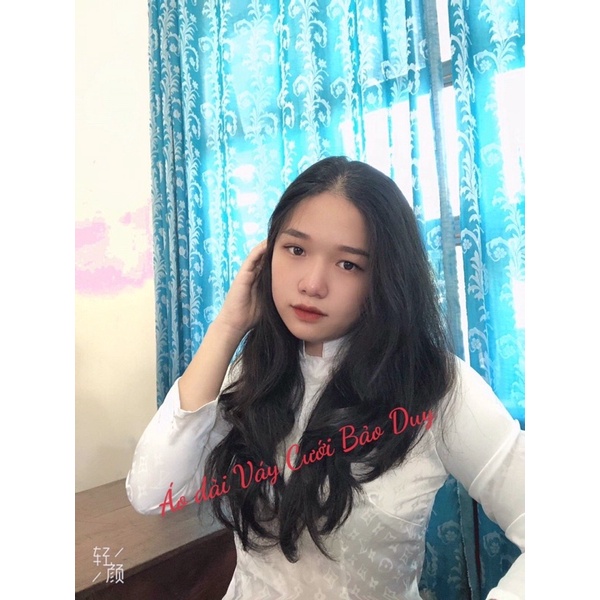 Áo dài trắng gấm học sinh bigsize thiết kế LV may sẵn