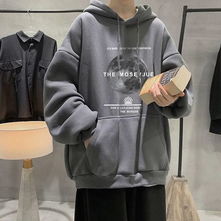 Áo hoodie dáng rộng in hình mặt trăng thời trang Hàn Quốc dành cho nam