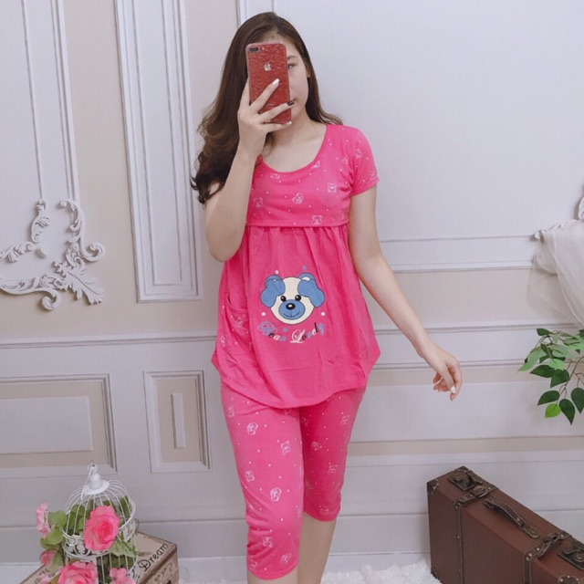 Bộ bầu lửng cotton 2in1 (lật ngực cho bé ti)