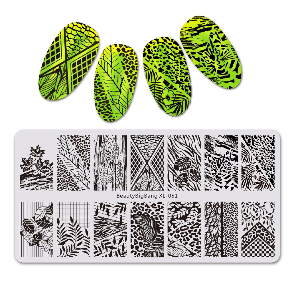 [Hàng mới về] Khuôn dập trang trí móng tay họa tiết lá và da báo