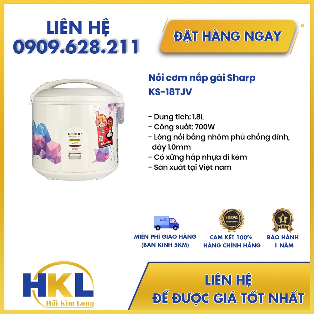 Nồi cơm điện Sharp 1.8 lít KS-18TJV Hàng chính hãng,100% mới