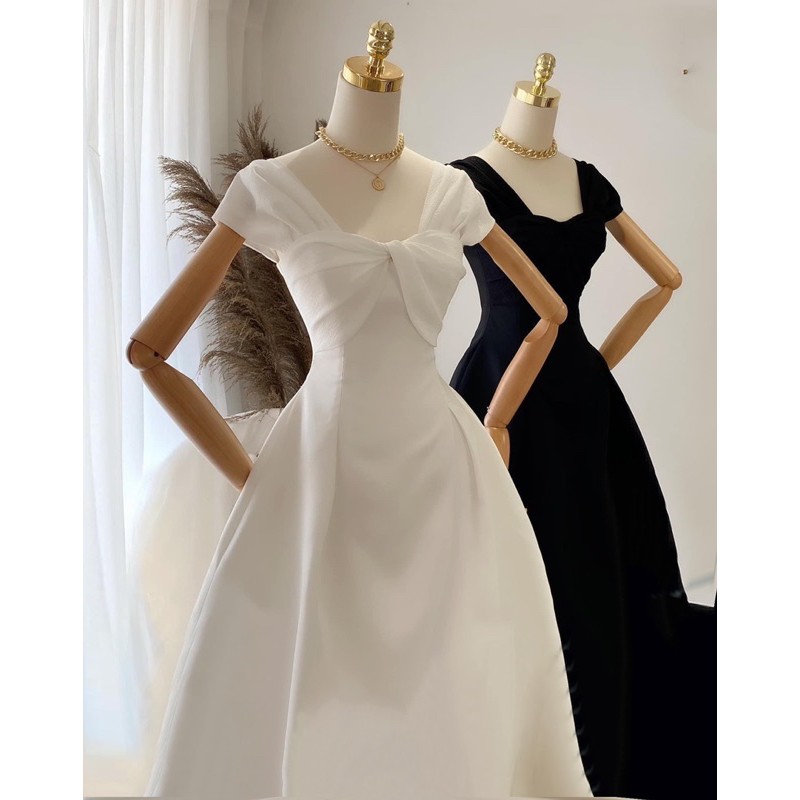 Đầm dự tiệc❤️Hình thật❤️Đầm dự tiệc bẹt vai nhún nơ | BigBuy360 - bigbuy360.vn