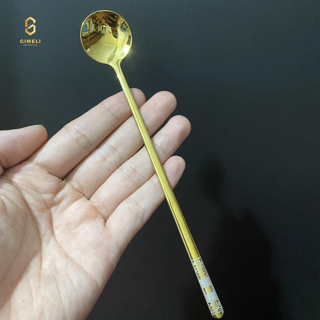Thìa cafe muỗng cafe thìa dài uống trà inox 304 cao cấp mạ màu vàng bạc sang trọng tinh tế