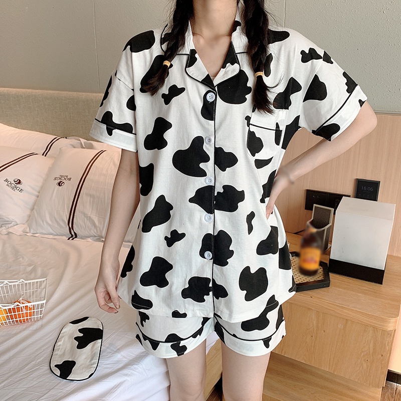 Bộ đồ ngủ ngắn tay in họa tiết hoạt hình độc đáo phong cách Hàn Quốc thời trang mùa hè cho nữ