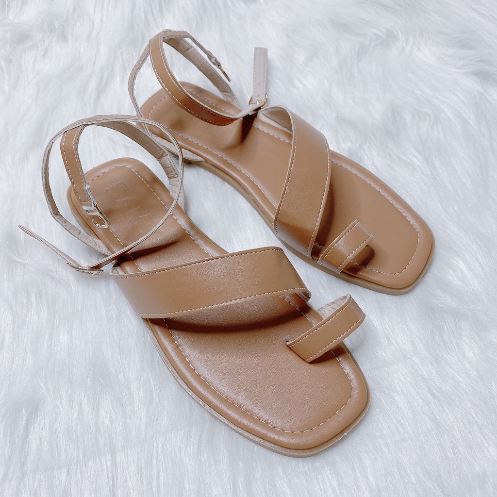 Dép Sandal nữ xỏ ngón chiến binh BAMY đế bệt, Giày sandal quai chéo đi biển đi chơi đi học