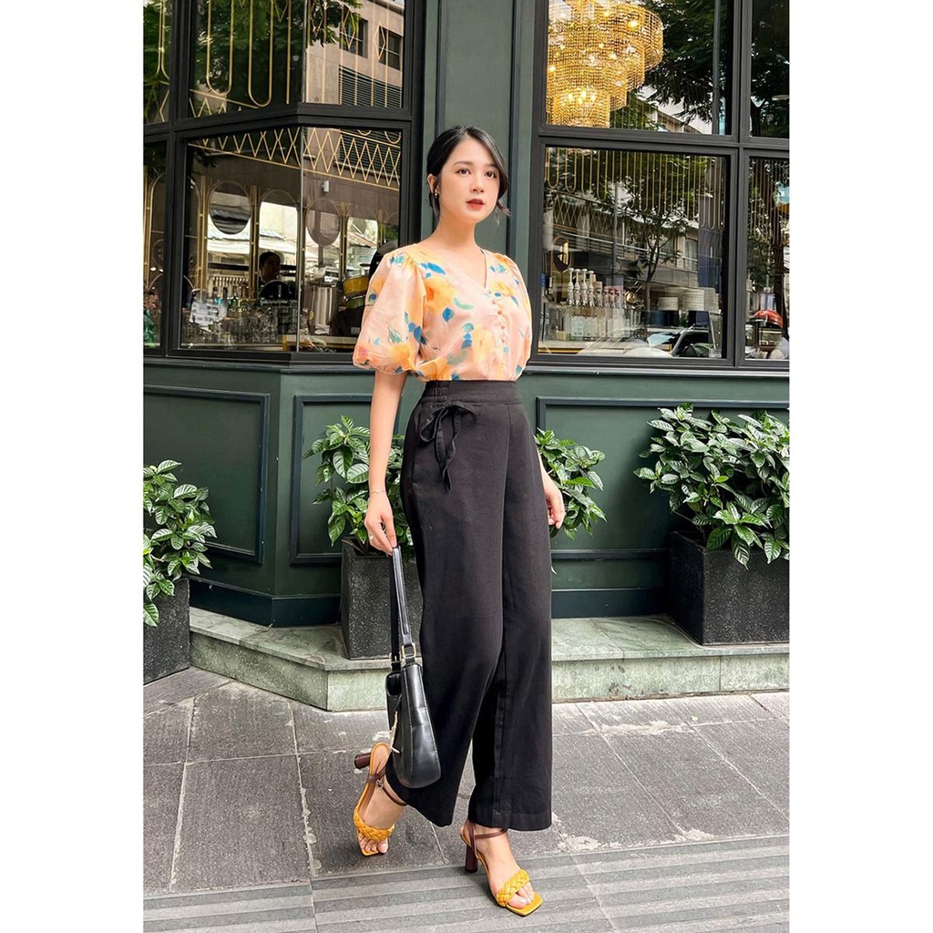 SWANLAKE | Quần Suông Linen Nữ Dây Kéo Thắt Nơ Rời - MÃ: Q10310LW01