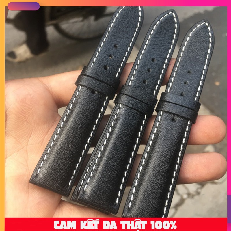 Dây đồng hồ da bò cao cấp khâu chỉ trắng [Da thật]