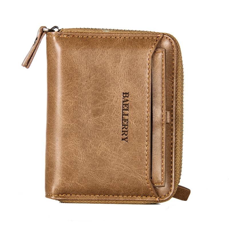 Baoellry Ví nam ngắn PU Leather Money Clip Men Wallet dọc Zip Chain Retro Clip da trẻ