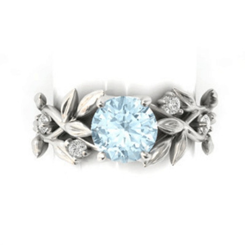 Nhẫn bằng bạc 925 đính đá kim cương giả thiết kế hình chiếc lá xinh xắn thời trang cho nữ R912