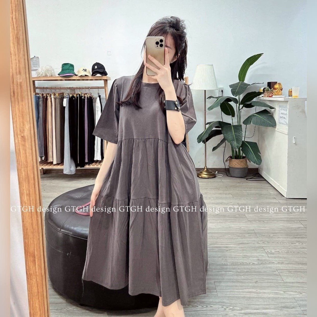 Đầm Bầu Công Sở - Váy Bầu GUME CHẤT COTTON vạt lệch DÁNG A 3 TẦNG GM035