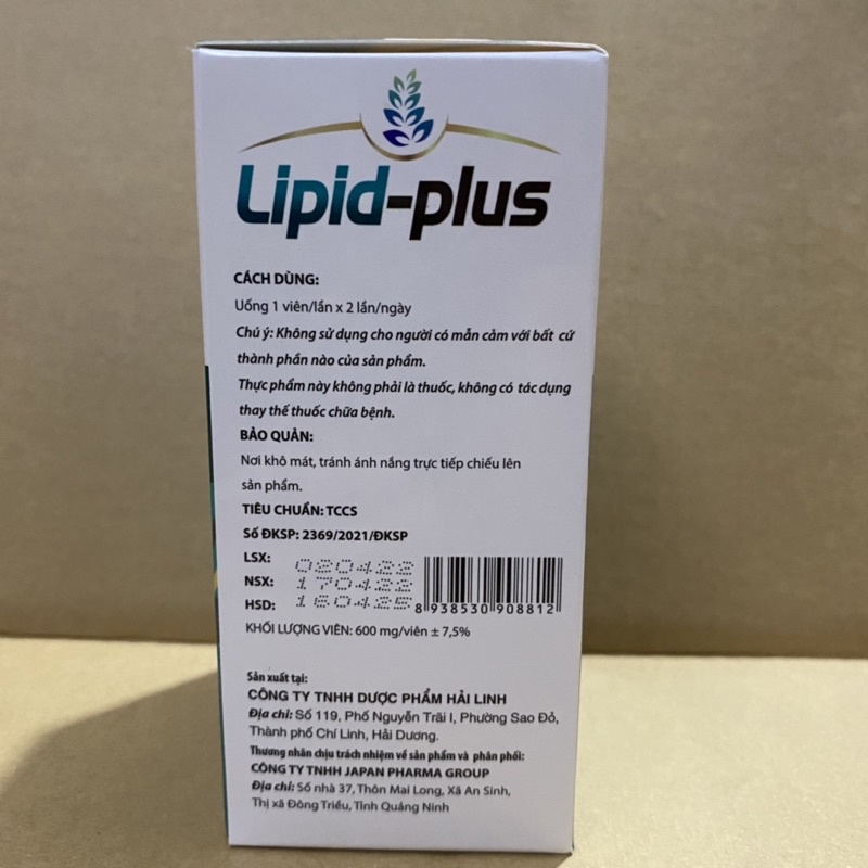 Viên uống giảm mỡ máu LIPID PLUS - Hỗ trợ giảm cholesterol,giảm nguy cơ tăng huyết áp cho người cao huyết áp