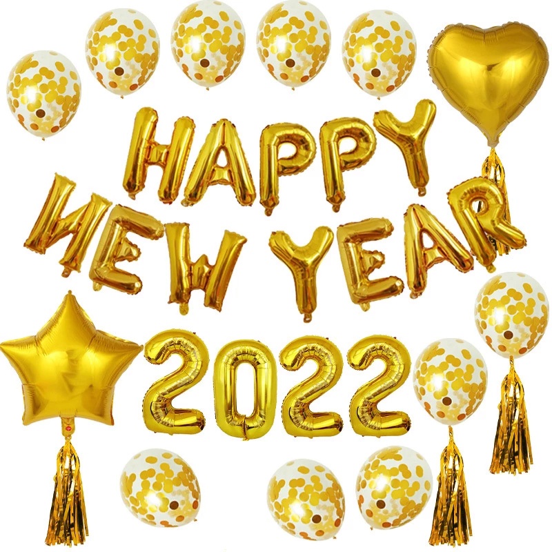 Bong bóng tráng nhôm hình chữ Happy New Year trang trí nhà cửa dịp Giáng Sinh năm mới 2022