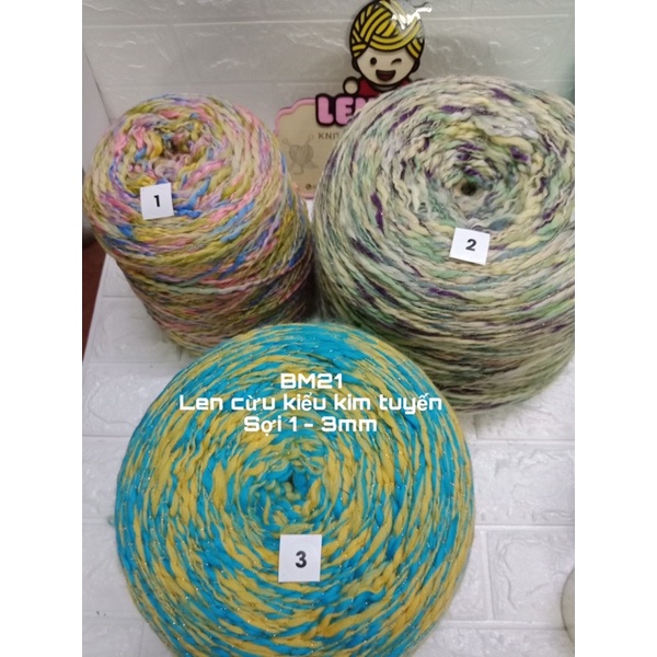 (21)Len cừu kiểu se kim tuyến 100g