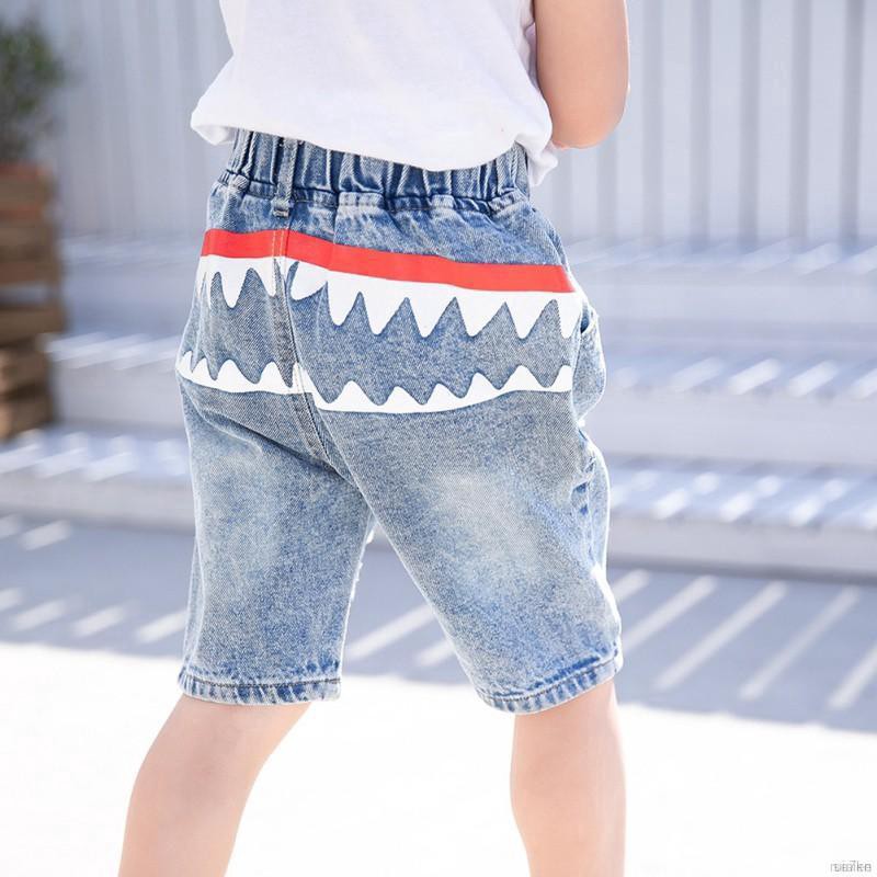 ruiaike  Summer Baby Boys Shark Mouth Pattern Short Pants Denim Trousers Casual Pocket Shorts 2-7Y