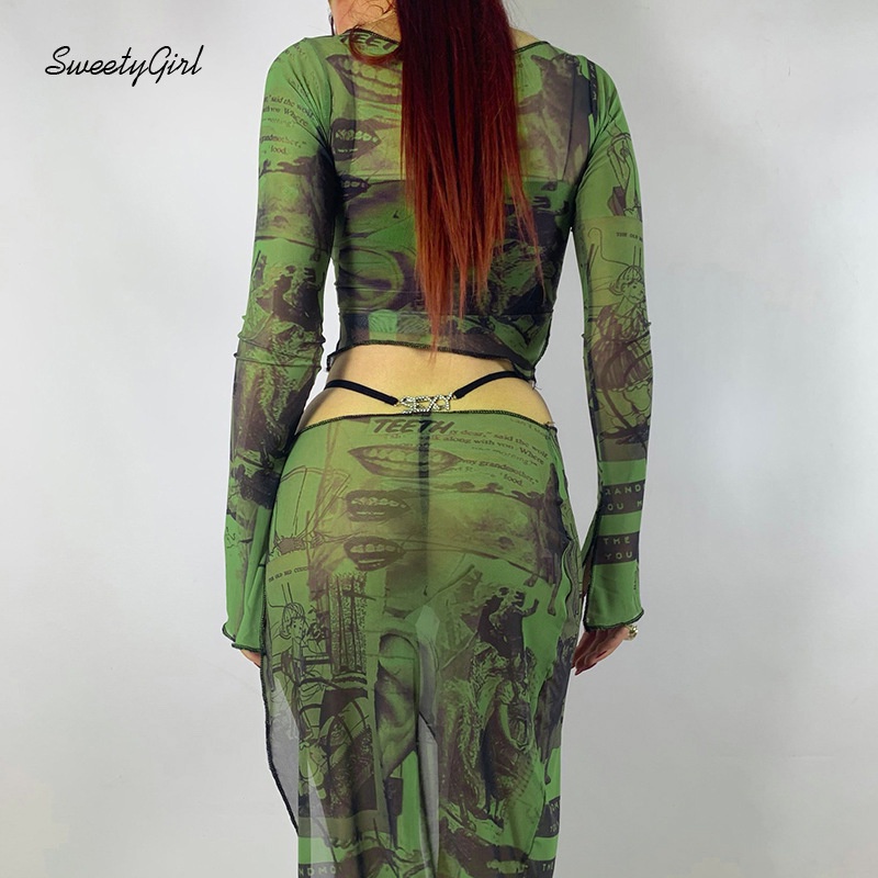 Áo Croptop Tay Dài Cổ Tròn In Họa Tiết Hoạt Hình Dành Cho Nữ