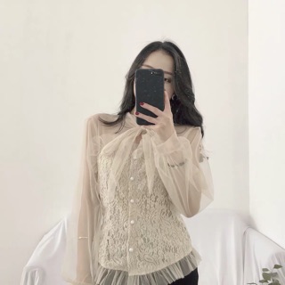 Áo chiffon voan mỏng phối ren