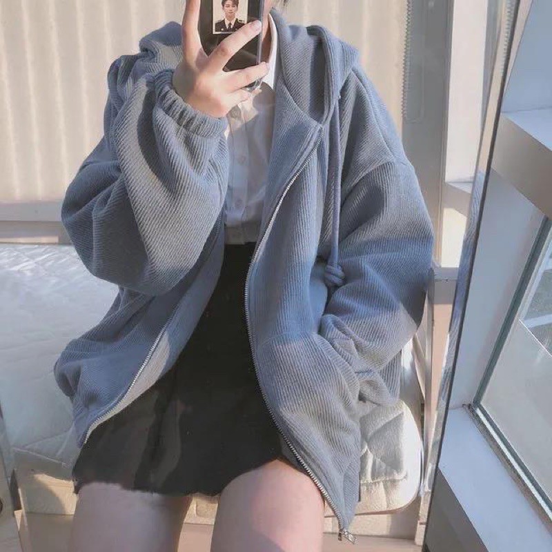 Áo khoác Hoodie zip chống nắng bo chun siêu dễ thương