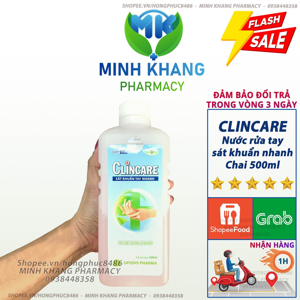 Nước rửa tay CLINCARE chai 500ml Minh Khang Pharmacy