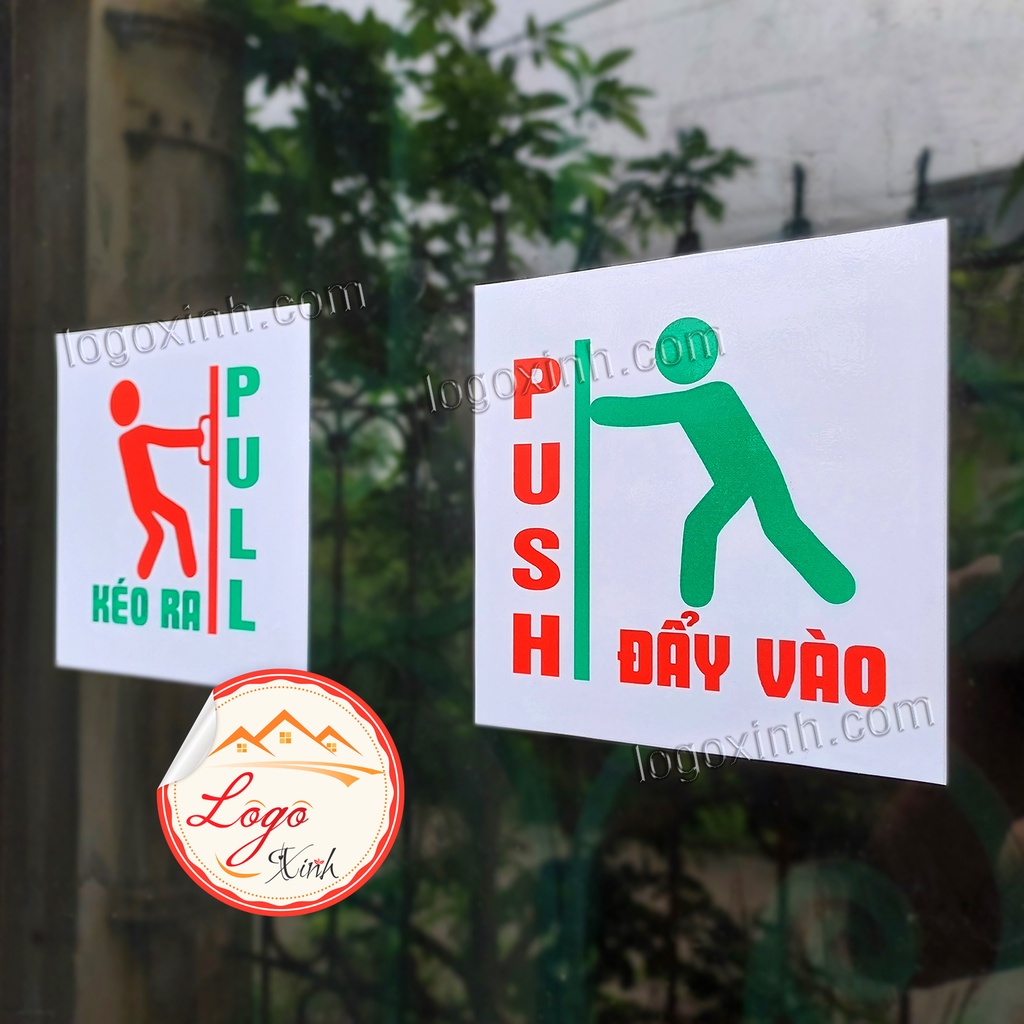 Bộ 2 Tem Kéo Ra-Đẩy Vào Dán Cửa, Chữ Push Pull Dán Cửa Kính, Màu Sắc Bắt Mắt, Giá Tận Gốc Tại Xưởng