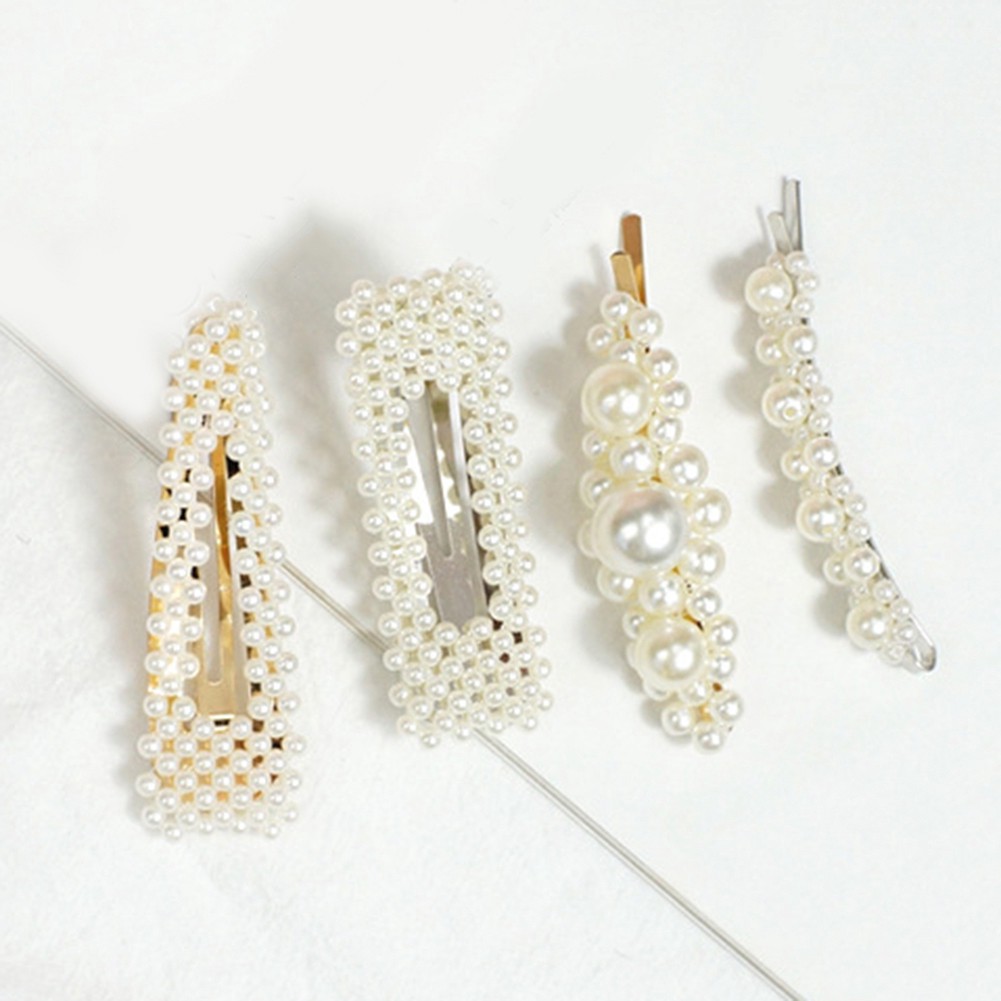 Set 4 kẹp tóc ngọc trai nhựa mẫu mới