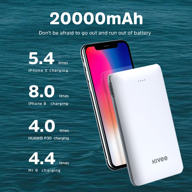 Sạc dự phòng 10000-20000mAh KIVEE Hỗ trợ sạc nhanh 2.1A, hỗ trợ 2 cổng sạc bảo hành sáu tháng