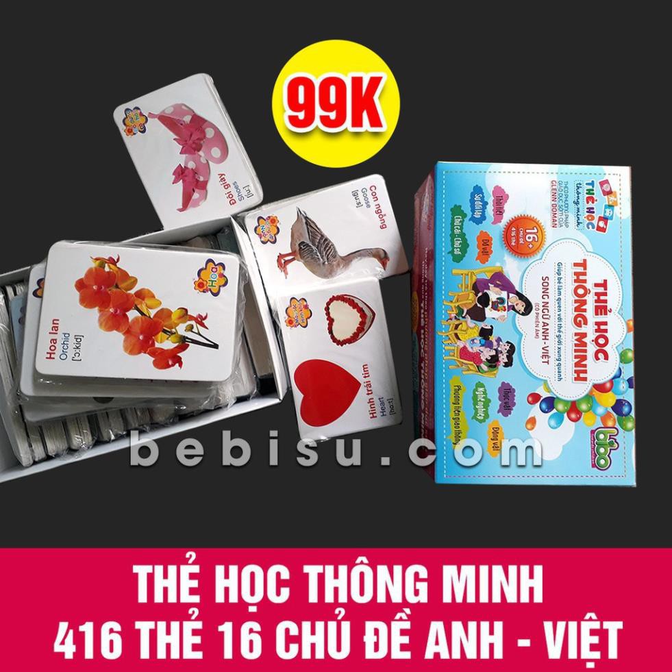 Bộ thẻ học 16 chủ đề 416 thẻ học tiếng anh tiếng việt thông minh cho bé