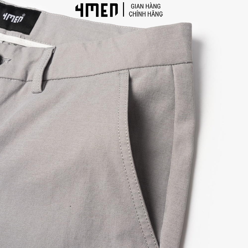 Quần Short Nam Trơn Slimfit 4MEN QS028 nút basic, đùi nam vải kaki mềm mại, chống nhăn, thoáng mát, trẻ trung