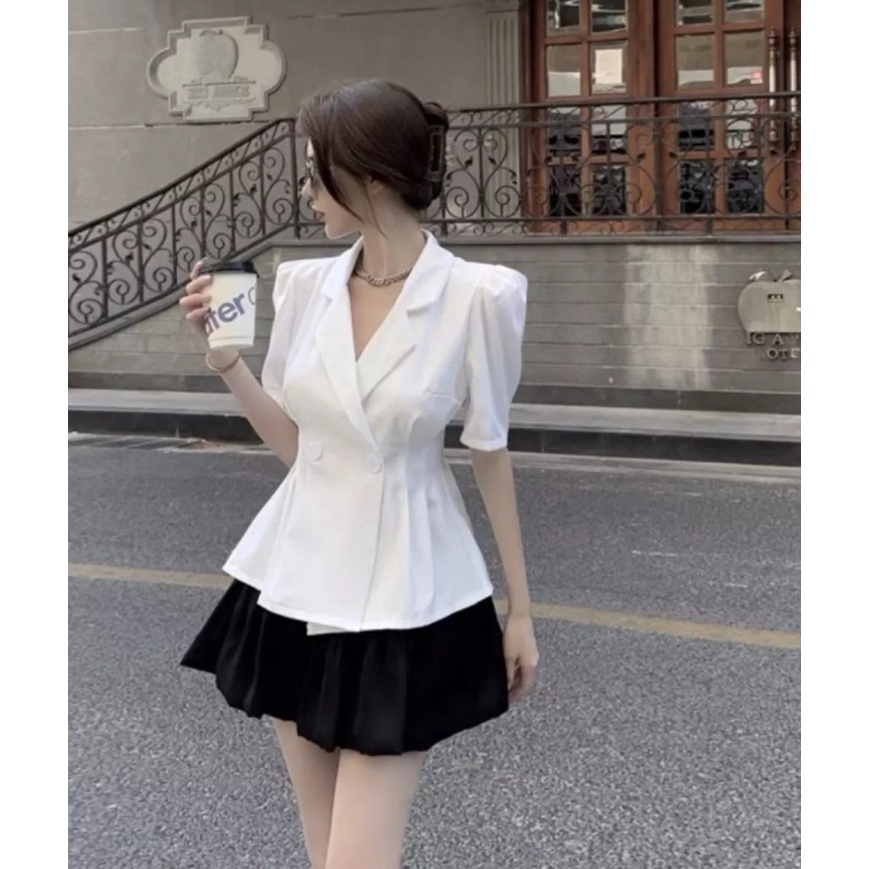 Set BỘ ÁO VÉT KÈM CHÂN VÁY Freesize TÔNG MÀU ĐEN TRẮNG TRẺ TRUNG THANH LỊCH DN0033