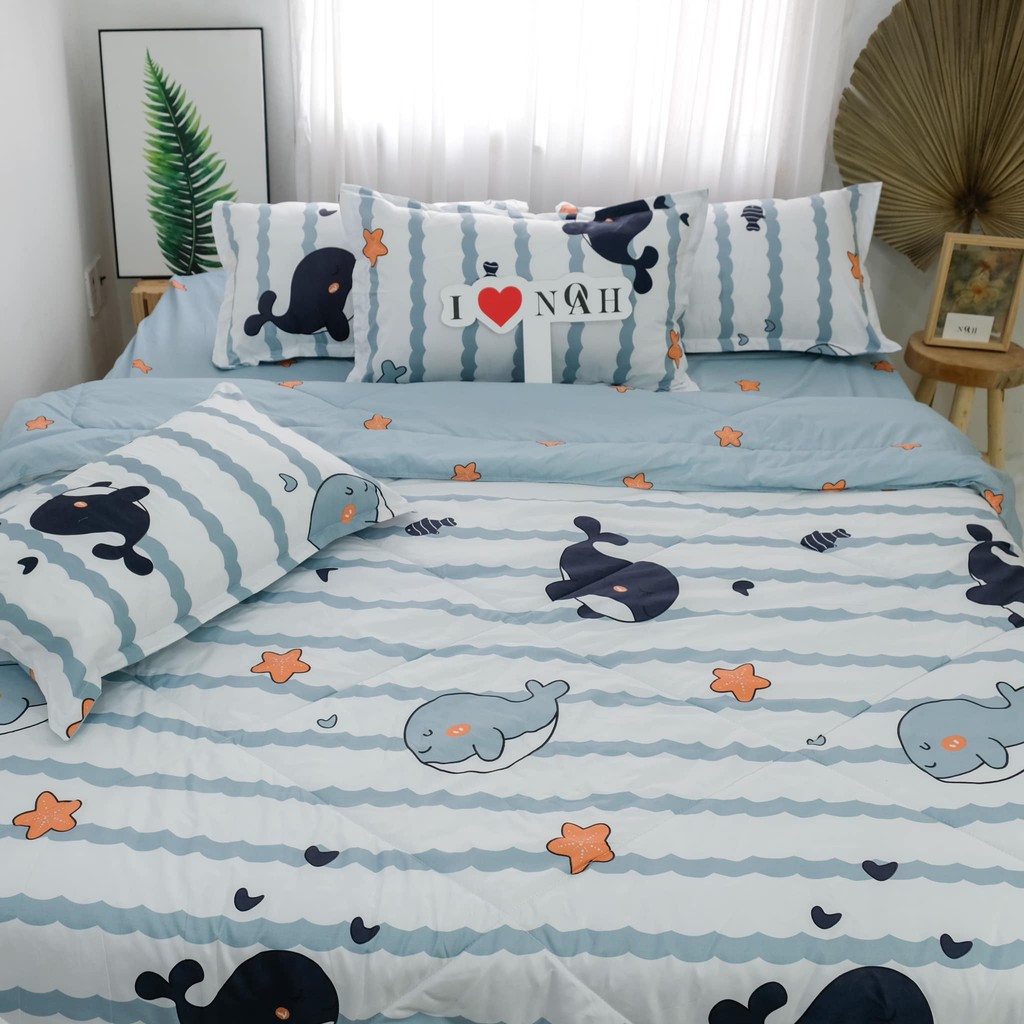 Bộ chăn ga gối 5 món Noah Bedding hình Cá Voi Xanh