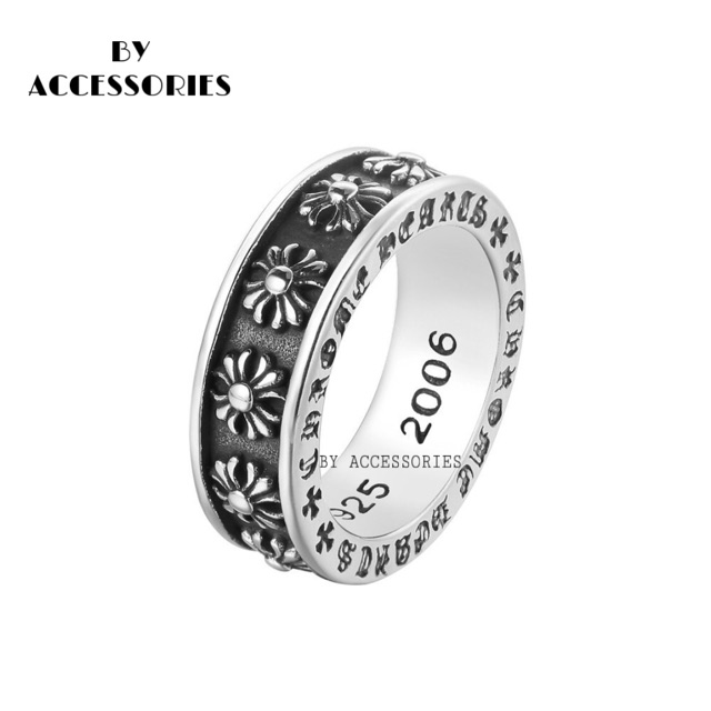 Nhẫn titan Chrome hearts 8mm hoạ tiết Iris không gỉ MR200901