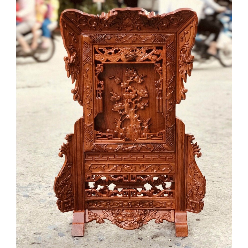 Giá Gương Thờ Gia Tiên Trạm Cây Tùng Gỗ Hương Cao 81 Rộng 56cm