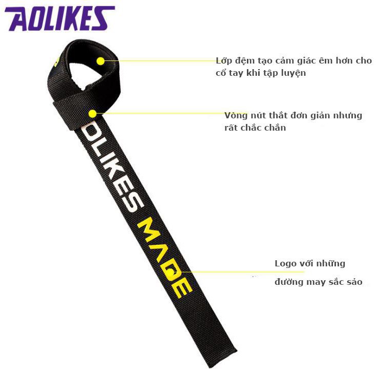 Cặp (2 chiếc) Dây Kéo Lưng Trơn Phụ Kiện Gym Aolikes Lifting Straps (7637)