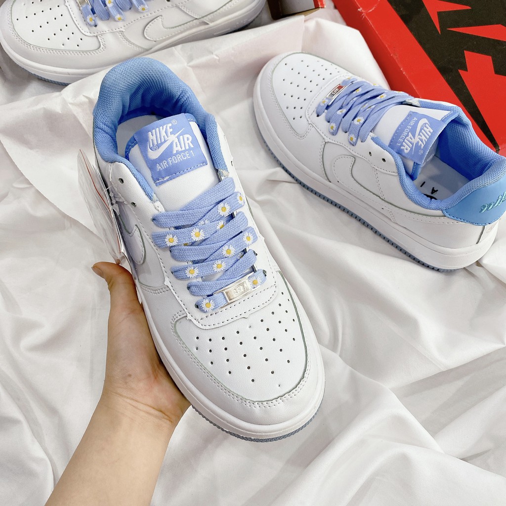 Giày Thẻ Thao Nam Nữ Kiên For Trắng Hoa Cúc Pha Xanh