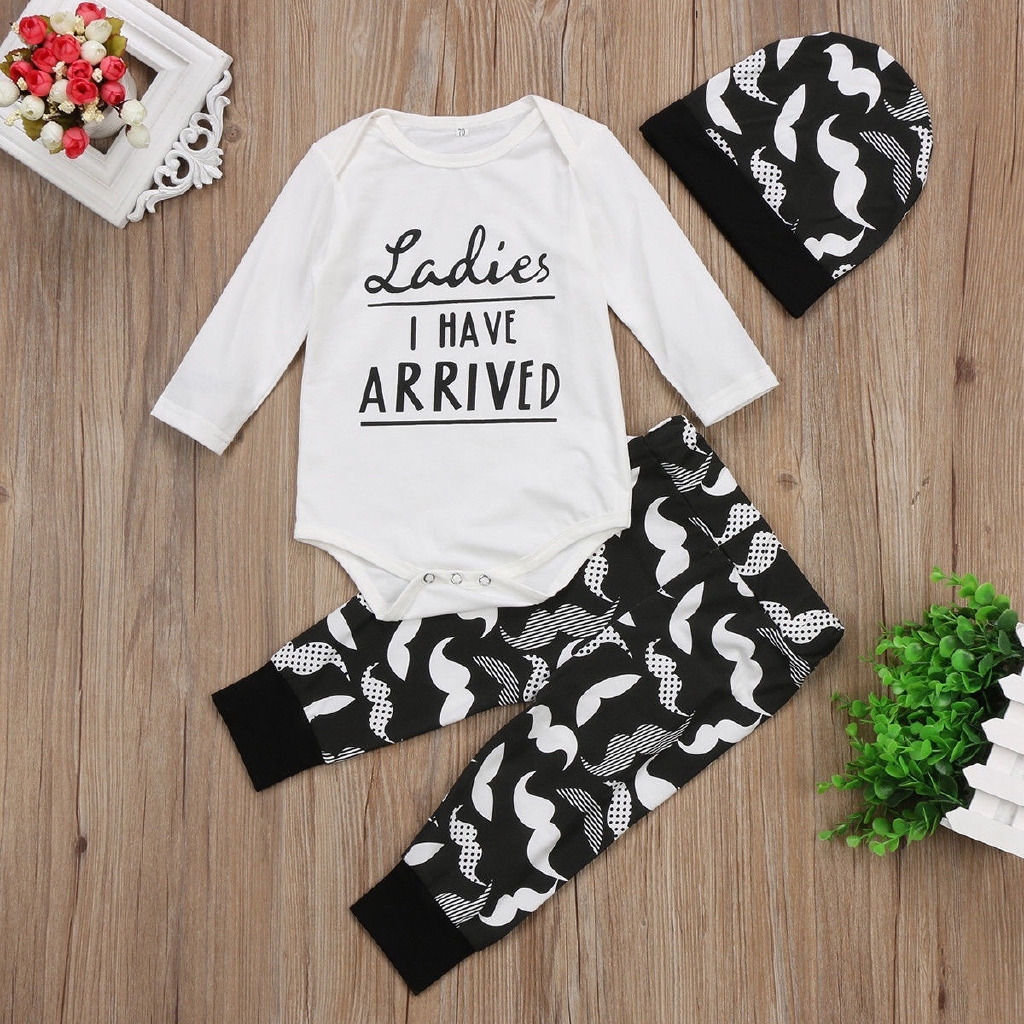 ღ♛ღ3PCS Toddler Kids Baby Boys Tops T-shirt Pants Leggings Hat Outfits Set Clothes