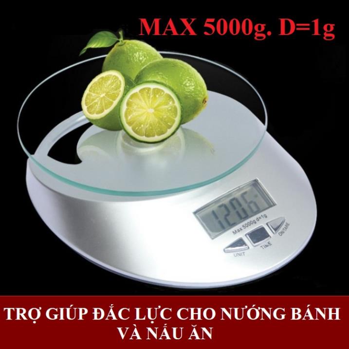 Cân tiểu ly điện tử nhà bếp mini định lượng 1g - 5kg, Cân tiểu ly làm bánh độ chính xác cao kèm 2 viên pin AAA