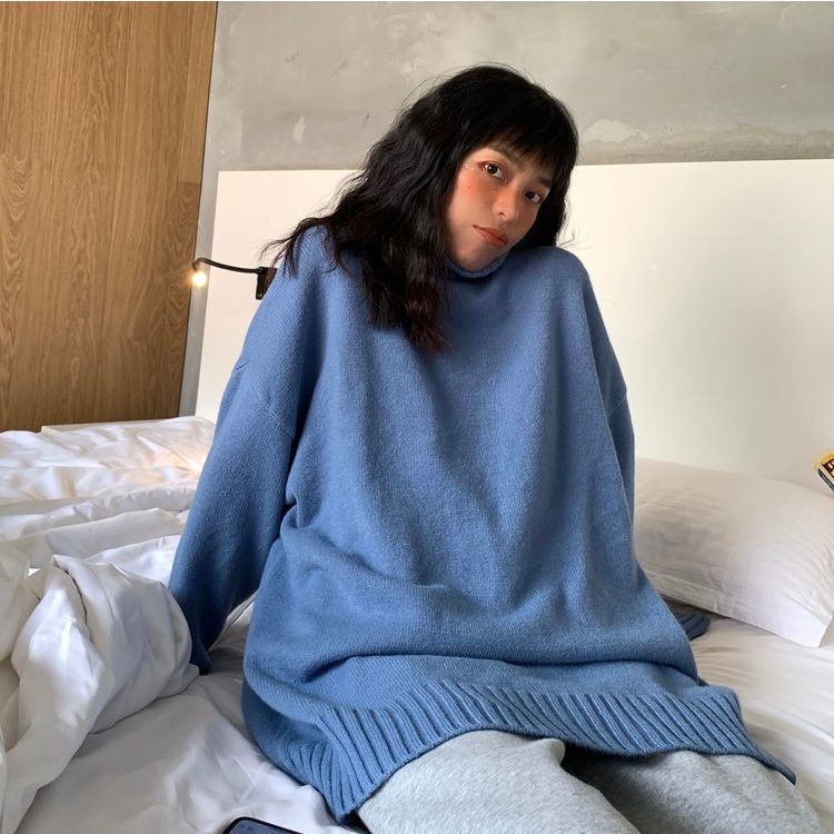 Áo Len Cổ Lọ Dáng Rộng Màu Sắc Đơn Giản Cho Nữ
